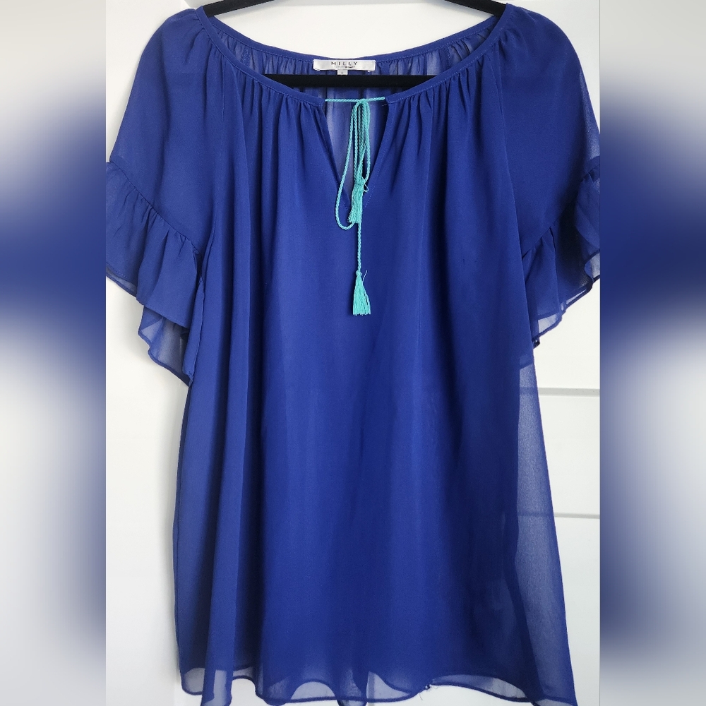 0042.  Milly Sheer Blouse, Blue, Large